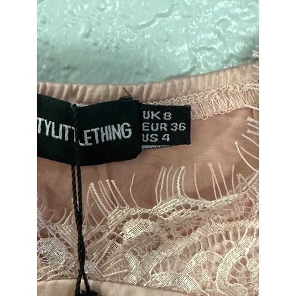 PrettyLittleThing‎ Pink Lace Trim Ruffle Hem Bodycon Dress US 4 - Picture 5 of 5